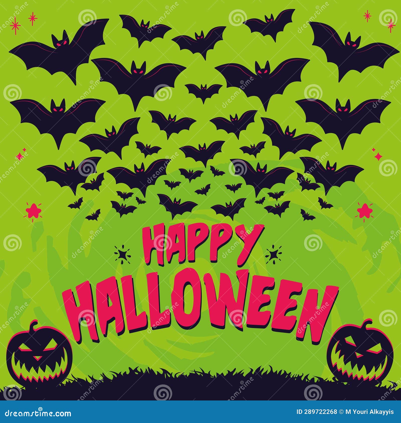 Halloween Vectors, Illustrations, Emojis, and Patterns. Bat in Green