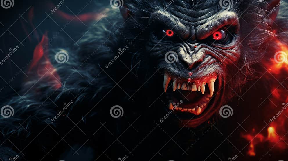 Terrifying Demonic Monkey with Red Eyes - Dark Fantasy Uhd Image Stock ...