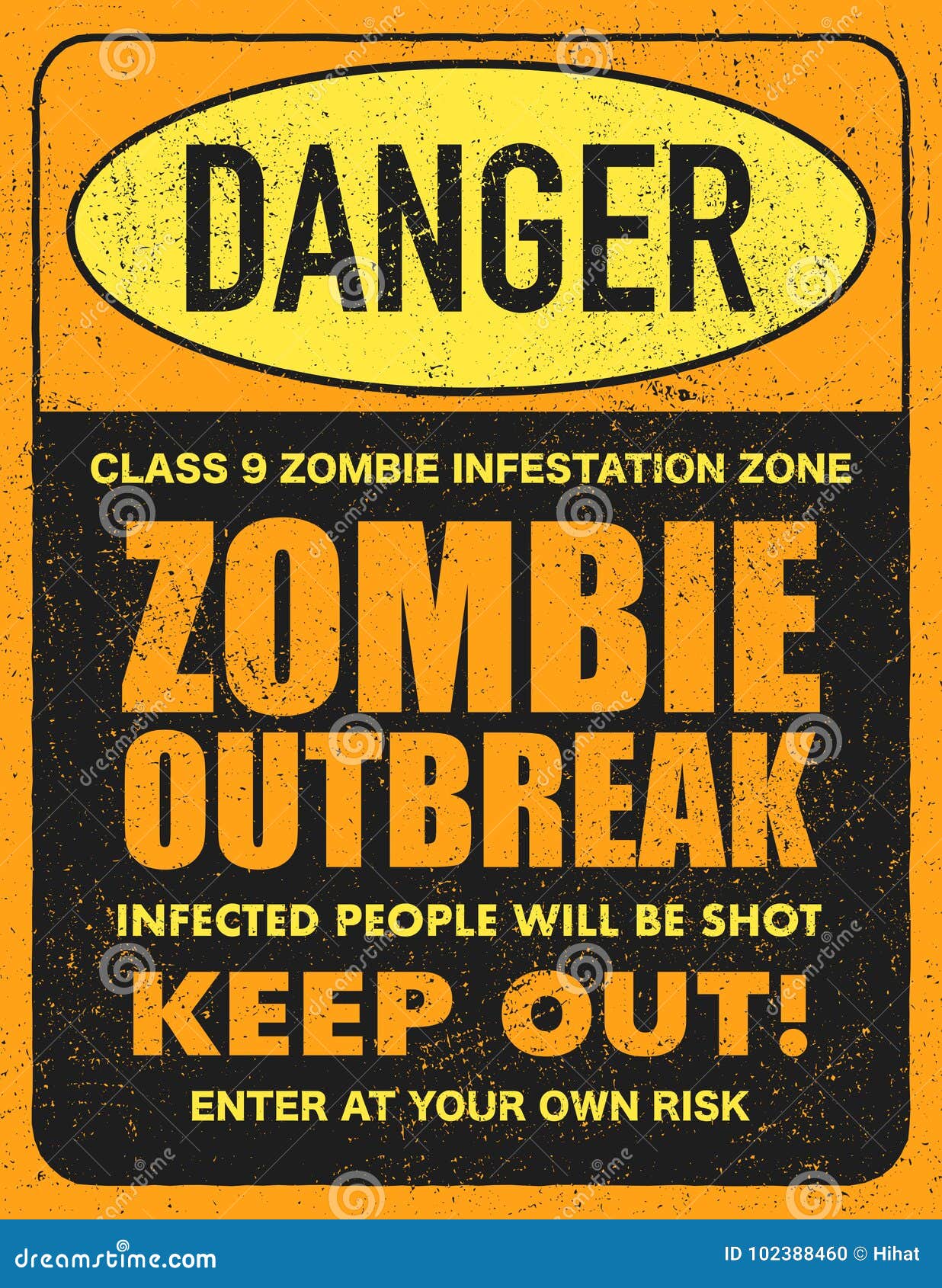 Halloween Warning Sign Danger Zombie Area Stock Vector Illustration