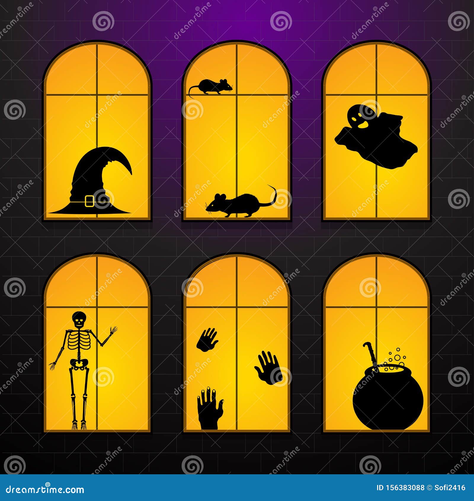 Download Halloween Windows In House. Set Vector Illustration ...