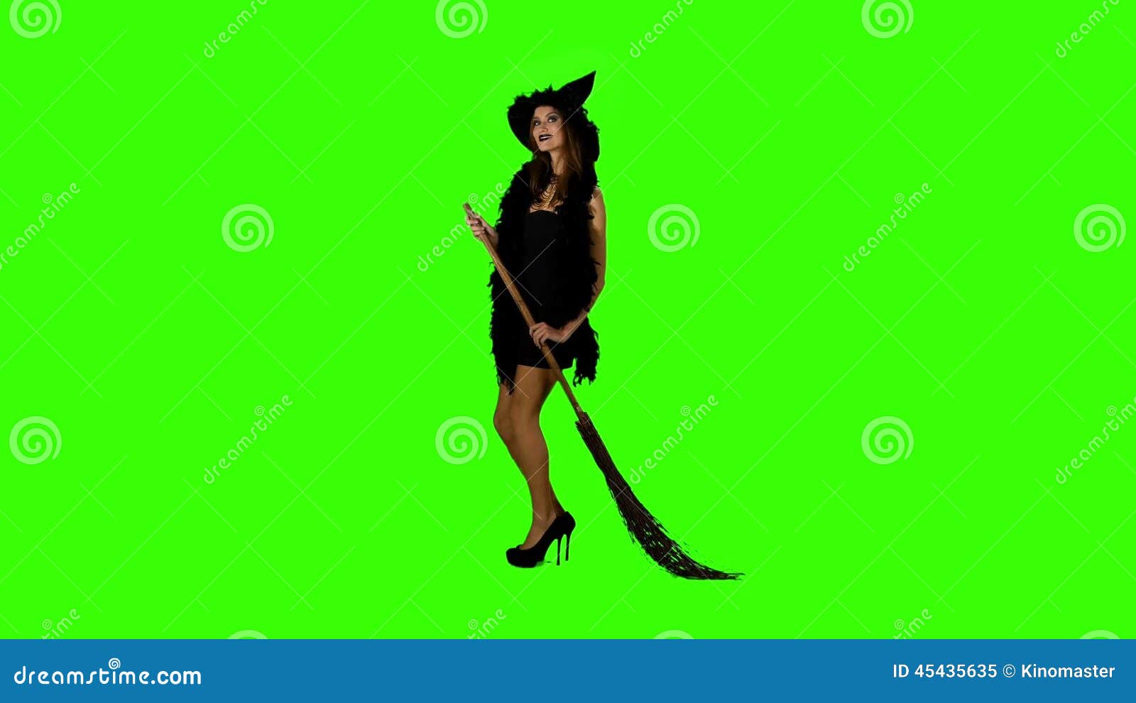 Halloween Witch with a Broom on Green Screen Stock Video Video of