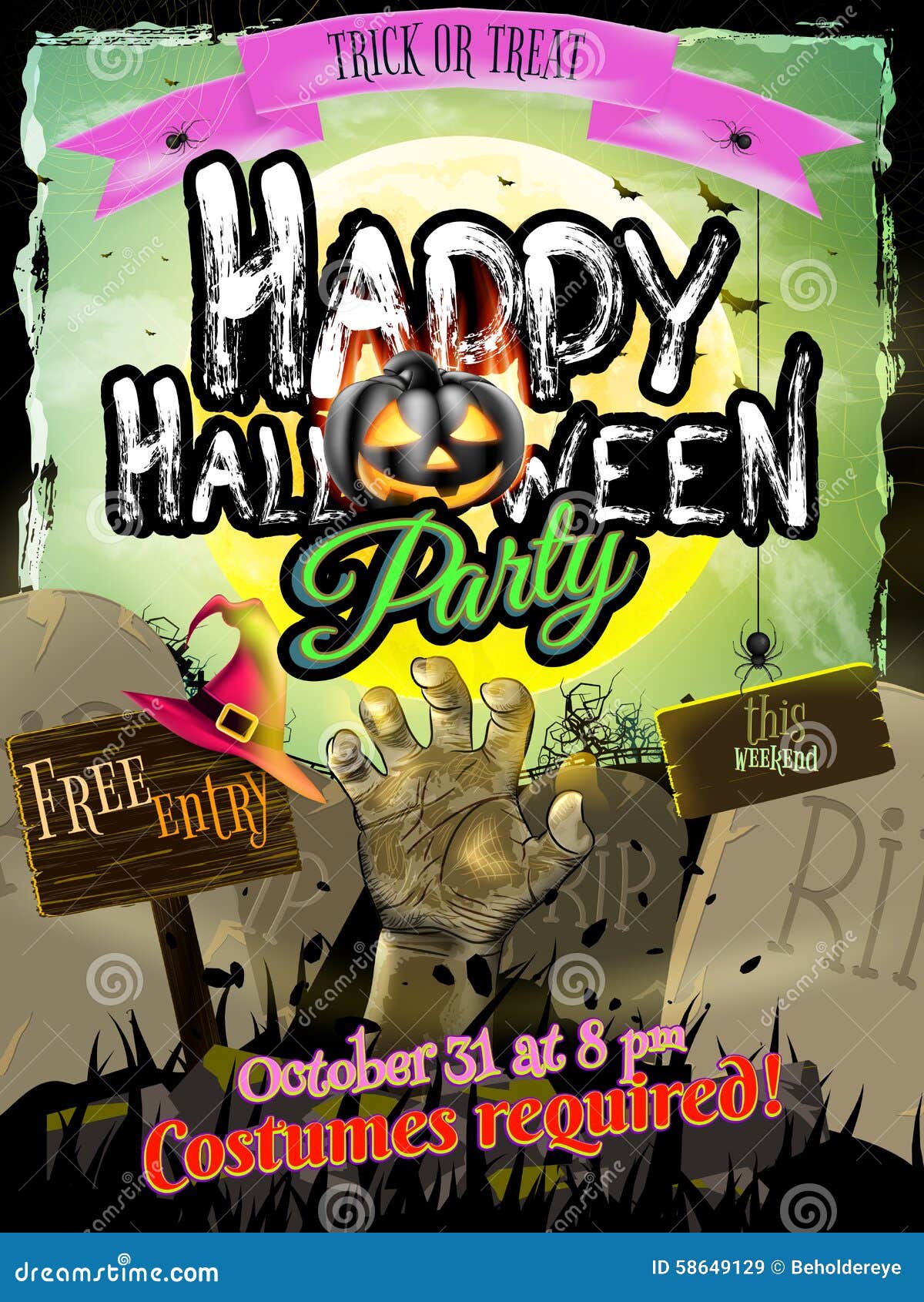 Halloween Zombie Party Poster. EPS 10 Stock Vector - Illustration of ...