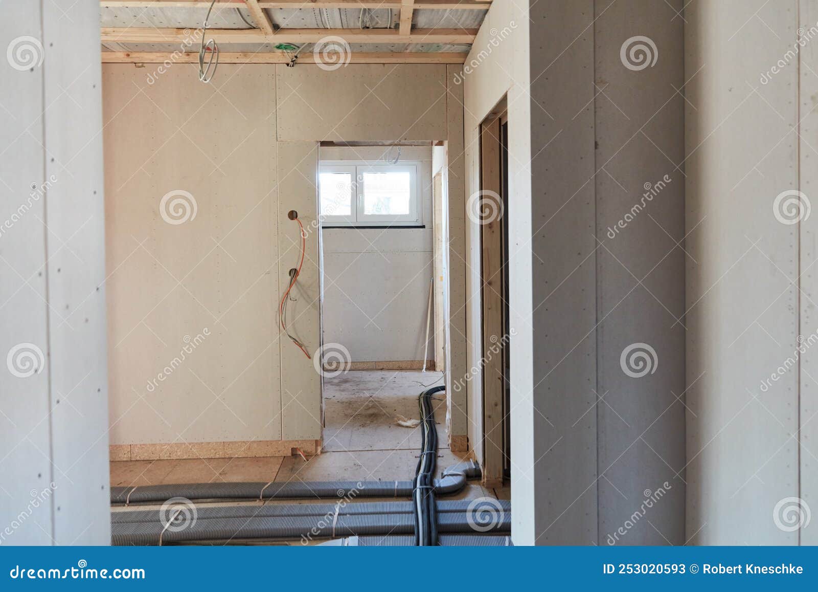 Hallway or Corridor in House in New Construction Project Stock Image