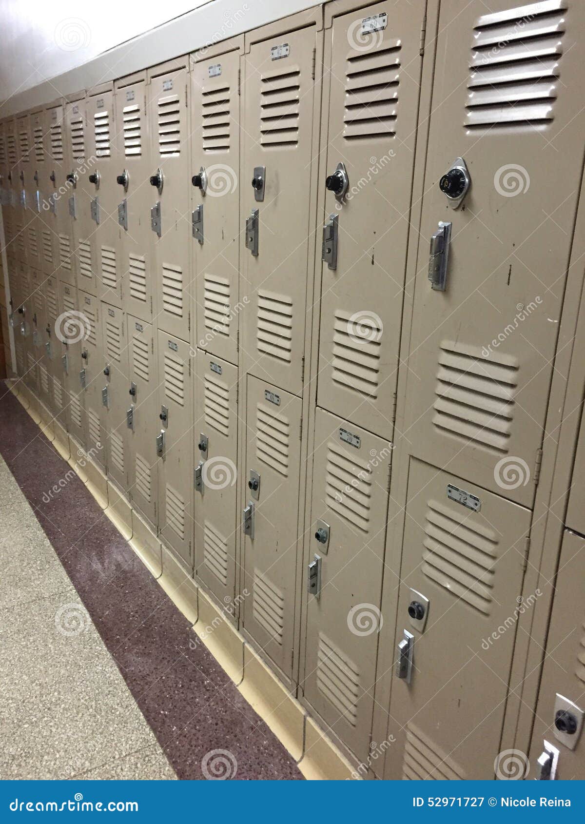 Hallway Full of Lockers stock image. Image of bottom 52971727