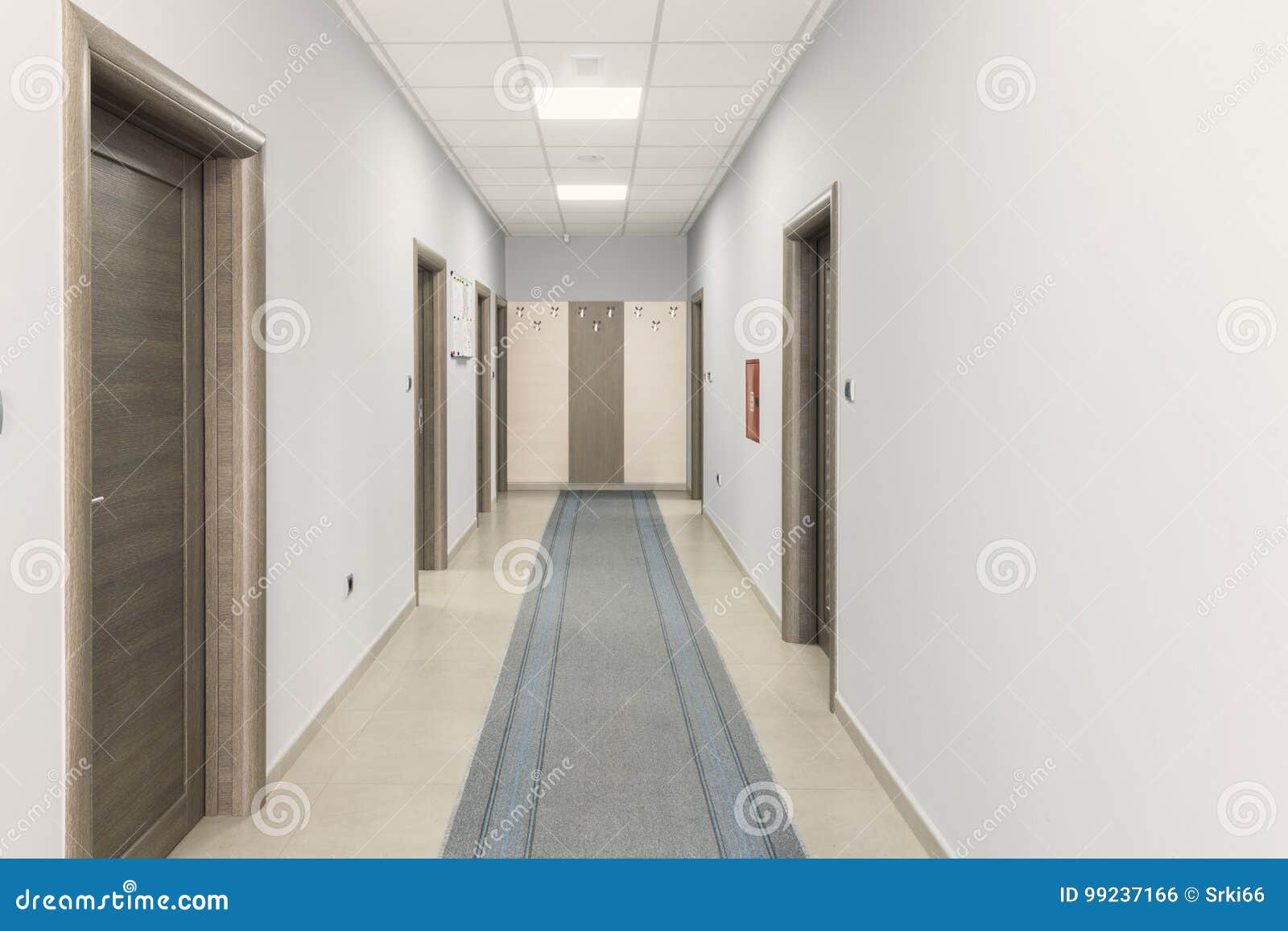 Hallway with many doors stock photo. Image of space, long 99237166