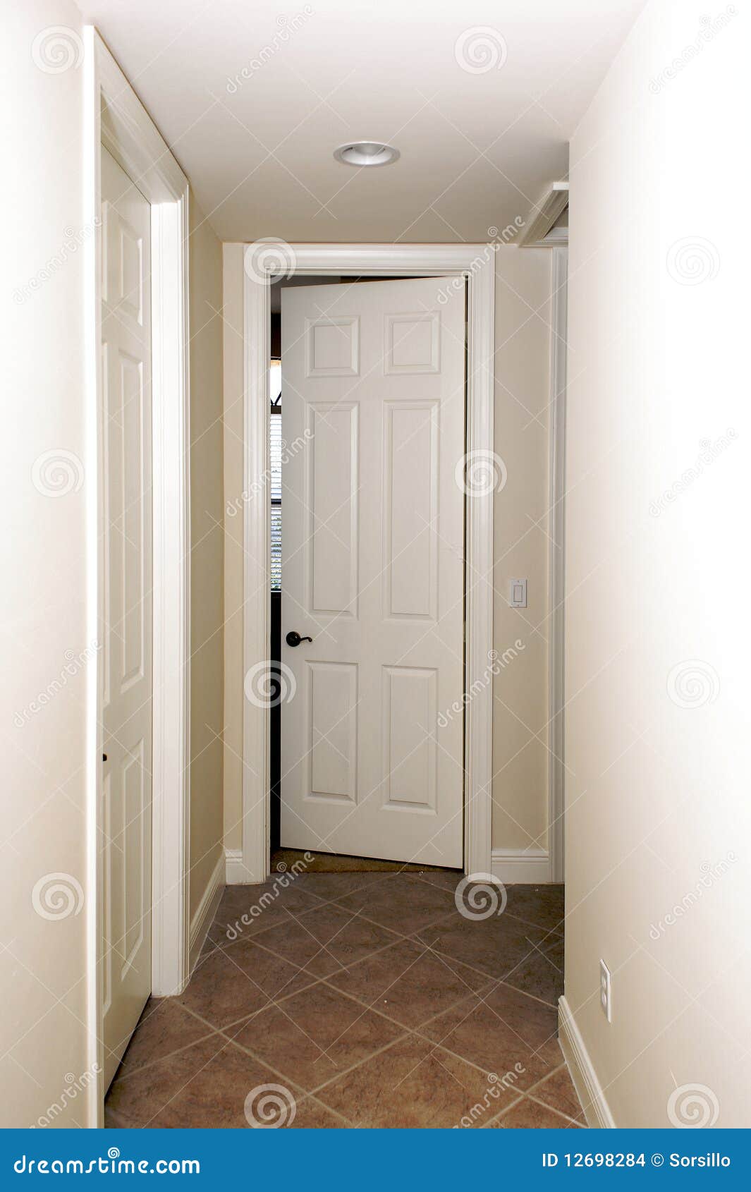 Hallway with open door stock photo. Image of apartment 12698284