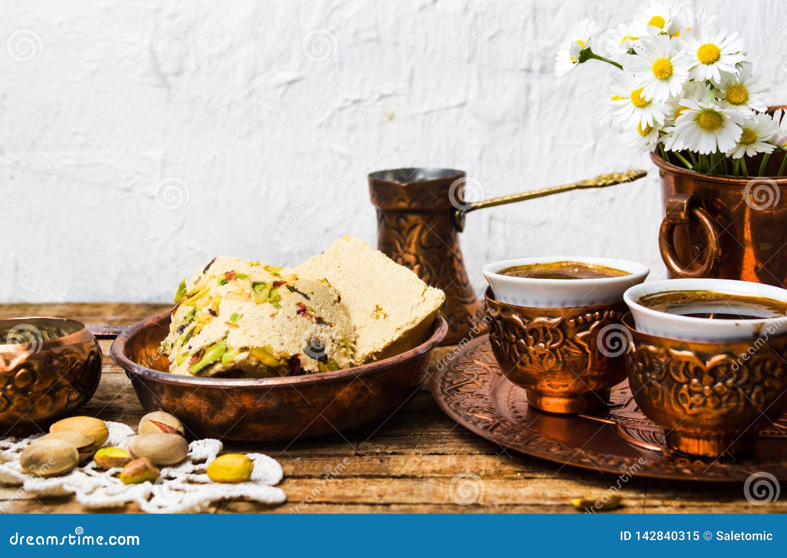 Halva with Pistachio Served with Coffee Stock Image Image of halva