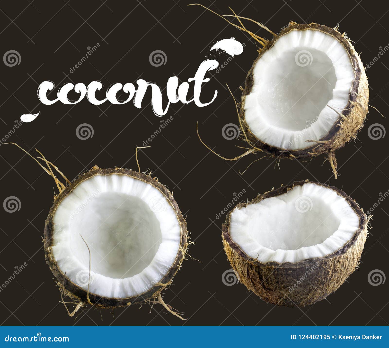 Halves of Coconut on a Black Background Stock Image - Image of nature