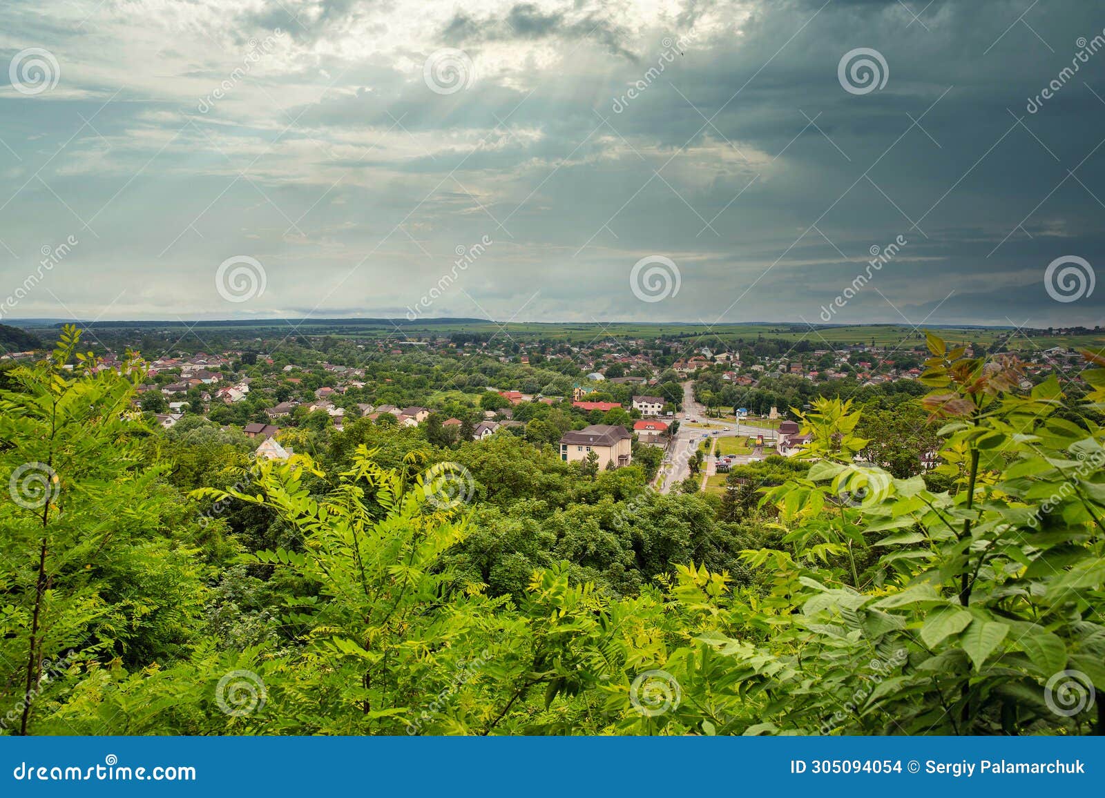 halych townscape from castle hill, ukraine