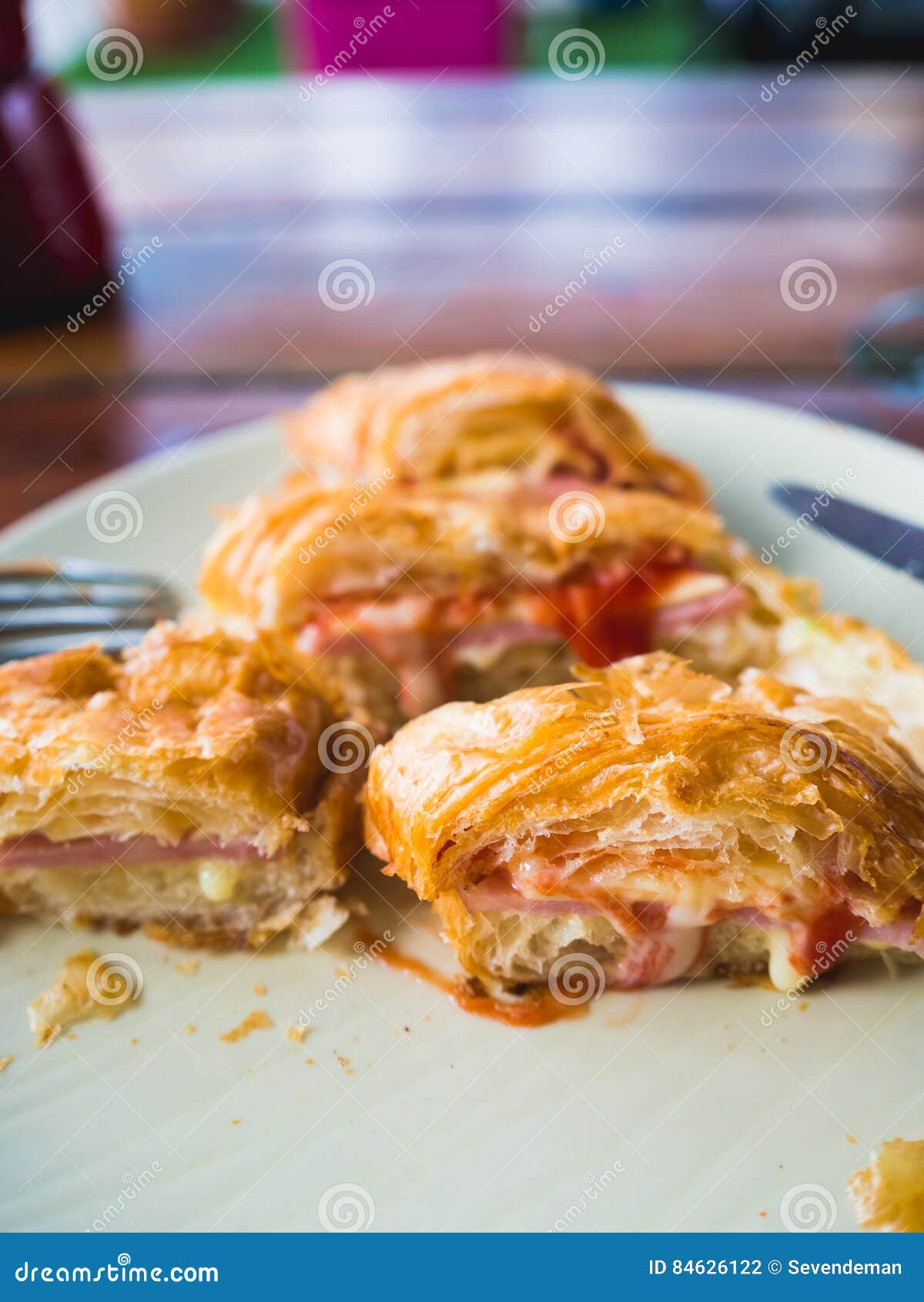 Ham cheese Croissant. stock photo. Image of cafe, cheddar 84626122