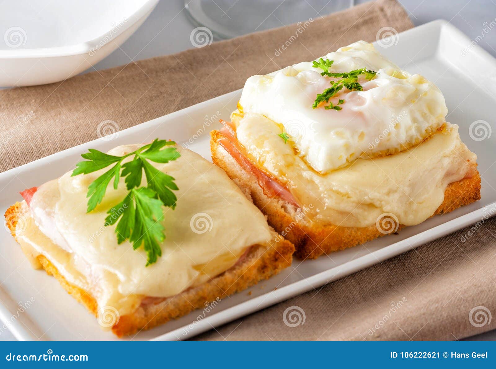 Ham and Cheese Sandwich with Melted Cheese and Fried Egg Stock Image