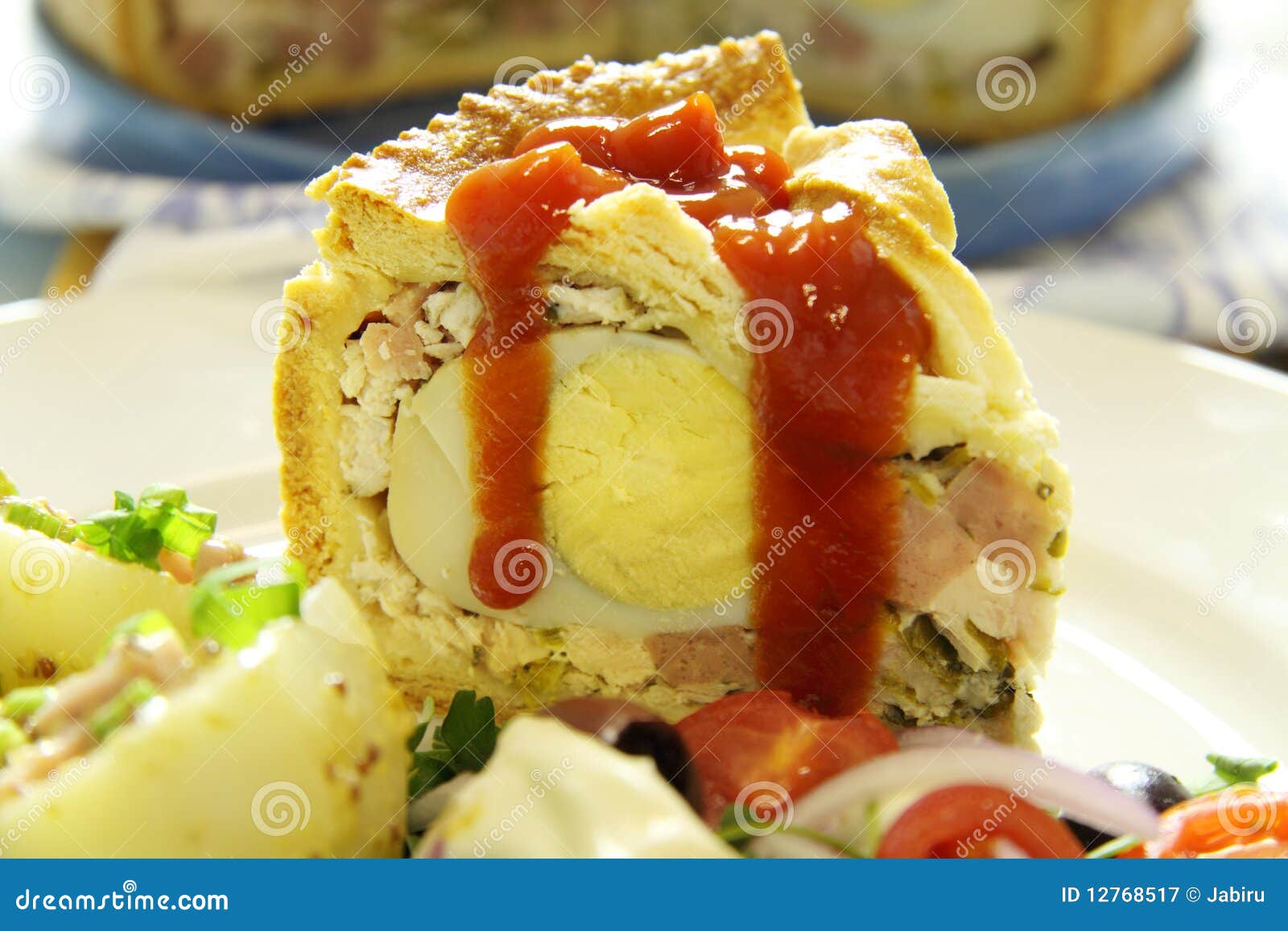 Ham and Egg Pie with Ketchup Stock Image Image of flavorsome, garnish