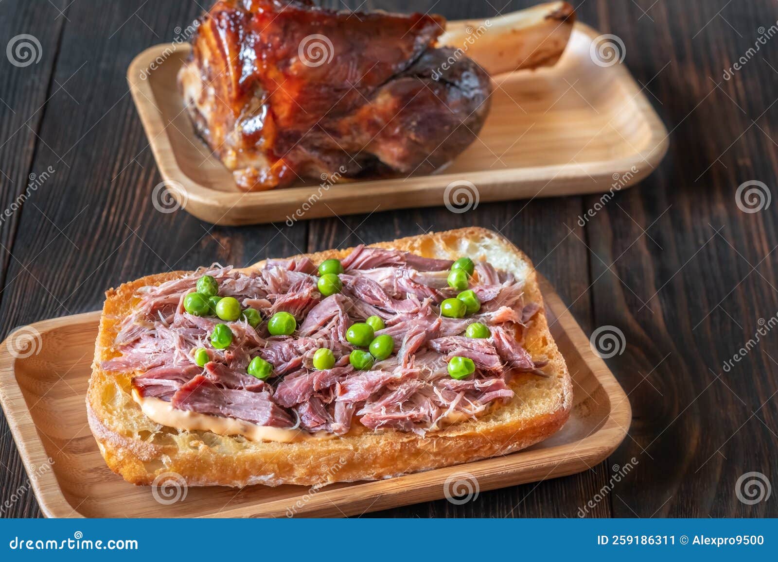 Ham hock meat sandwich stock image. Image of rustic 259186311