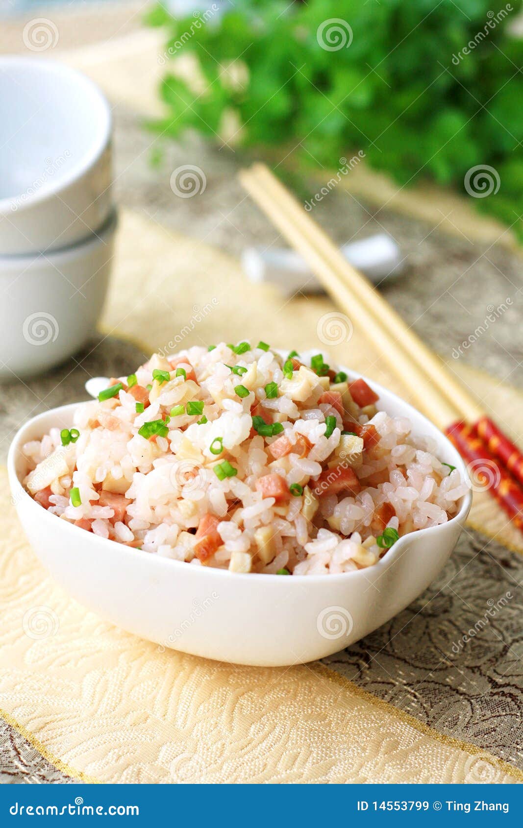 Ham and rice stock image. Image of chopsticks, black 14553799