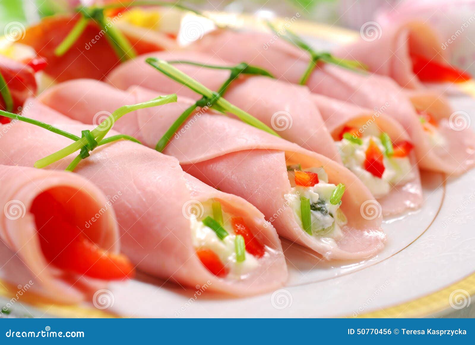Ham Rolls Stuffed with Cheese and Vegetables Stock Photo Image of