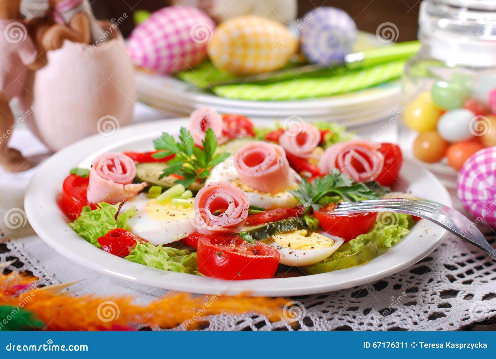 Ham Salad with Eggs and Vegetables for Easter Stock Image Image of