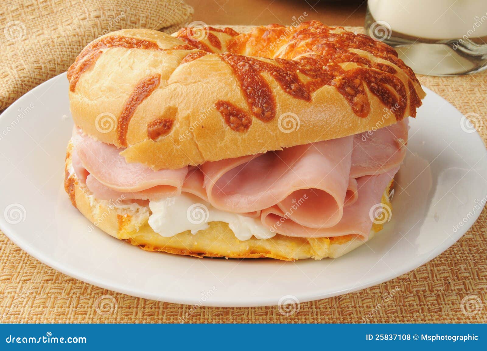 Ham Sandwich on an Onion Bagel Stock Photo Image of onion, horizontal