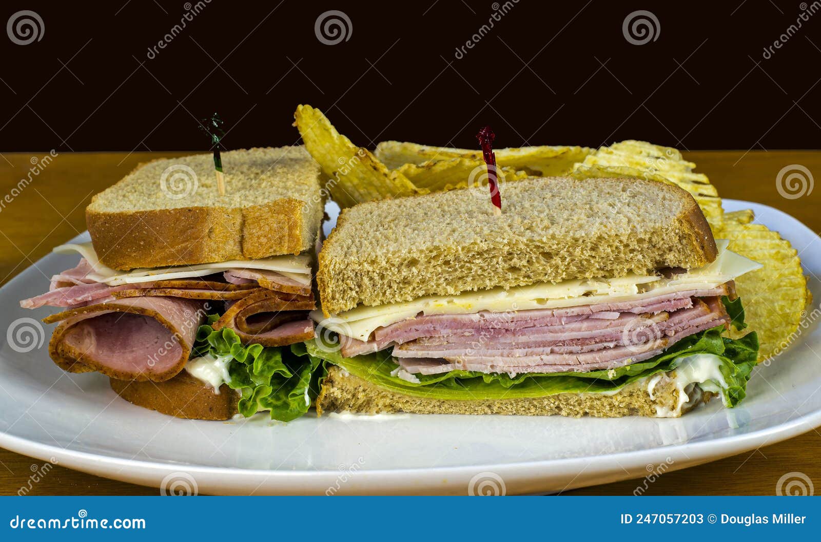 Ham Sandwich Served with Potato Chips Stock Image Image of pork