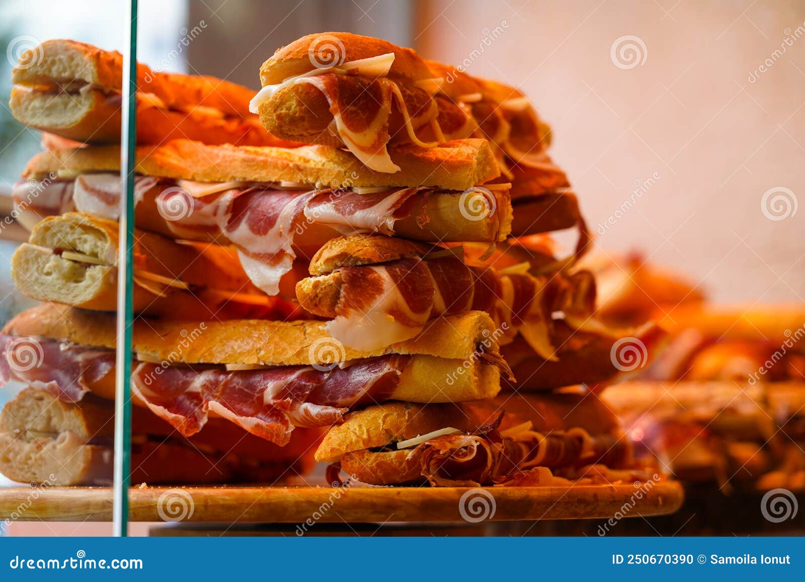 Ham Sandwich in a Store in Madrid, Spain. Stock Photo Image of
