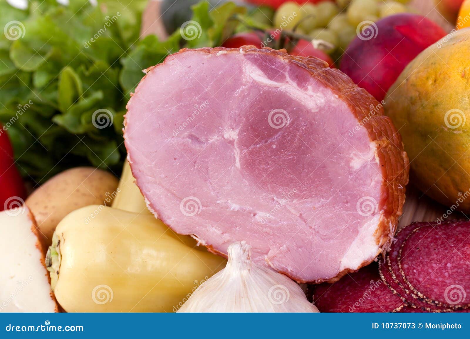Ham with Sausage and Mixed Fruits and Vegetables Stock Image Image of