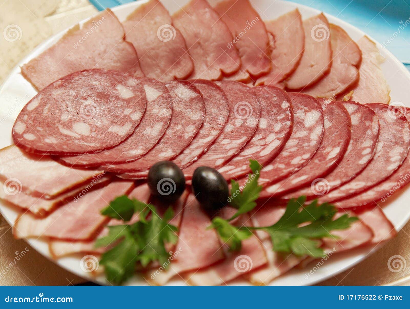 Ham and Sausage Served on Plate Stock Photo Image of tasty, white