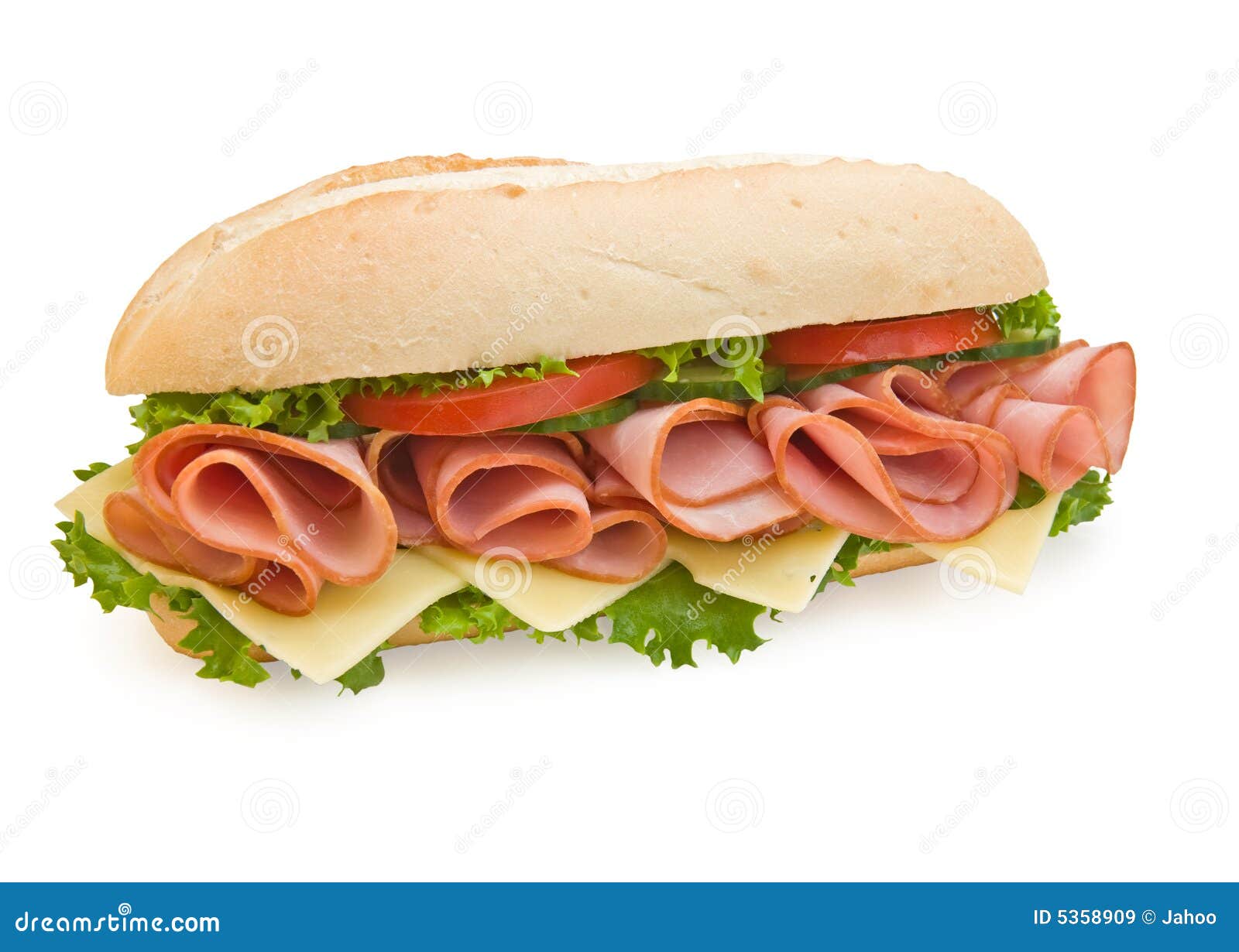 ham & swiss sub sandwich on white background