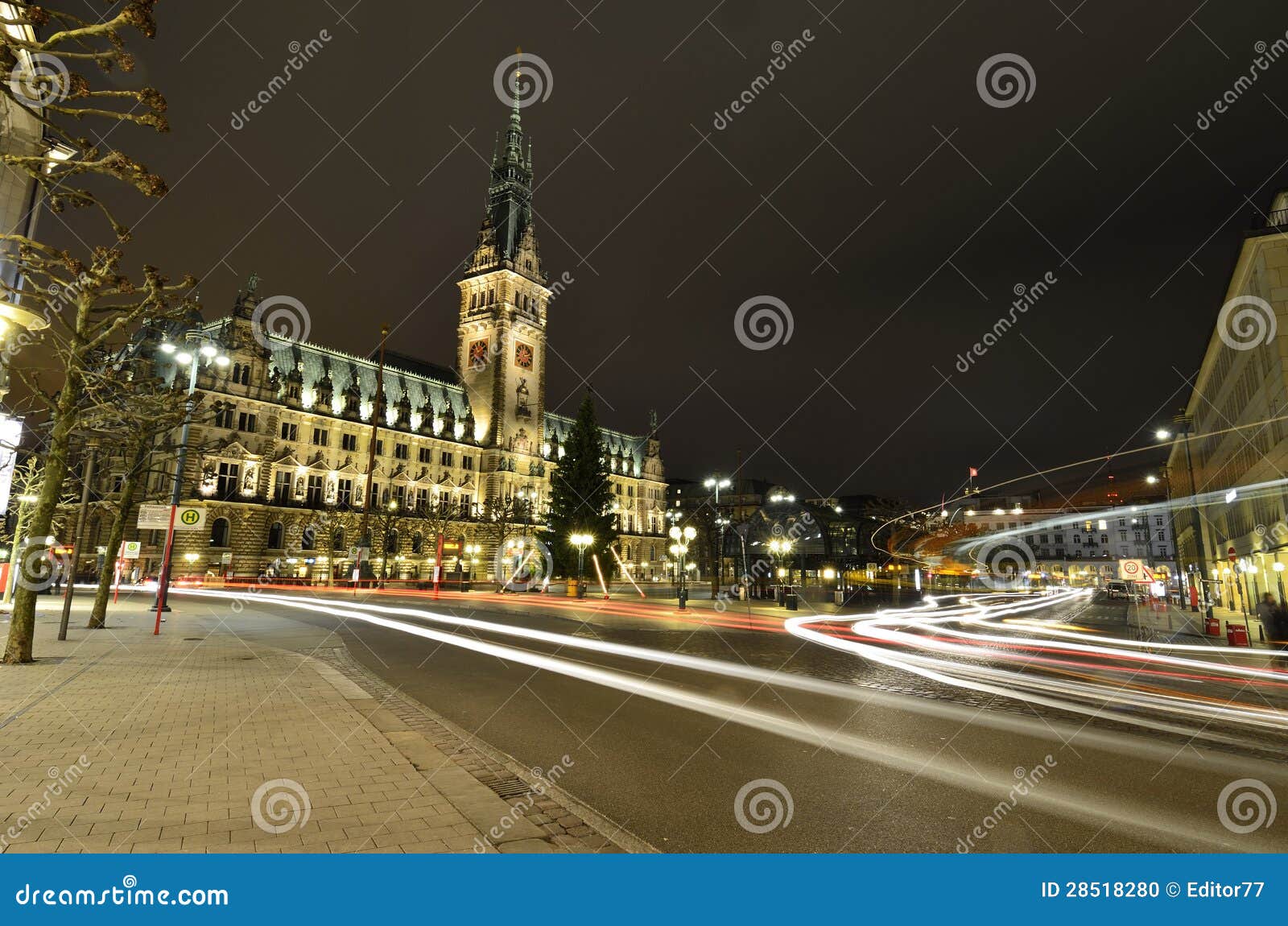 Hamburg city hall at night editorial image. Image of lights 28518280
