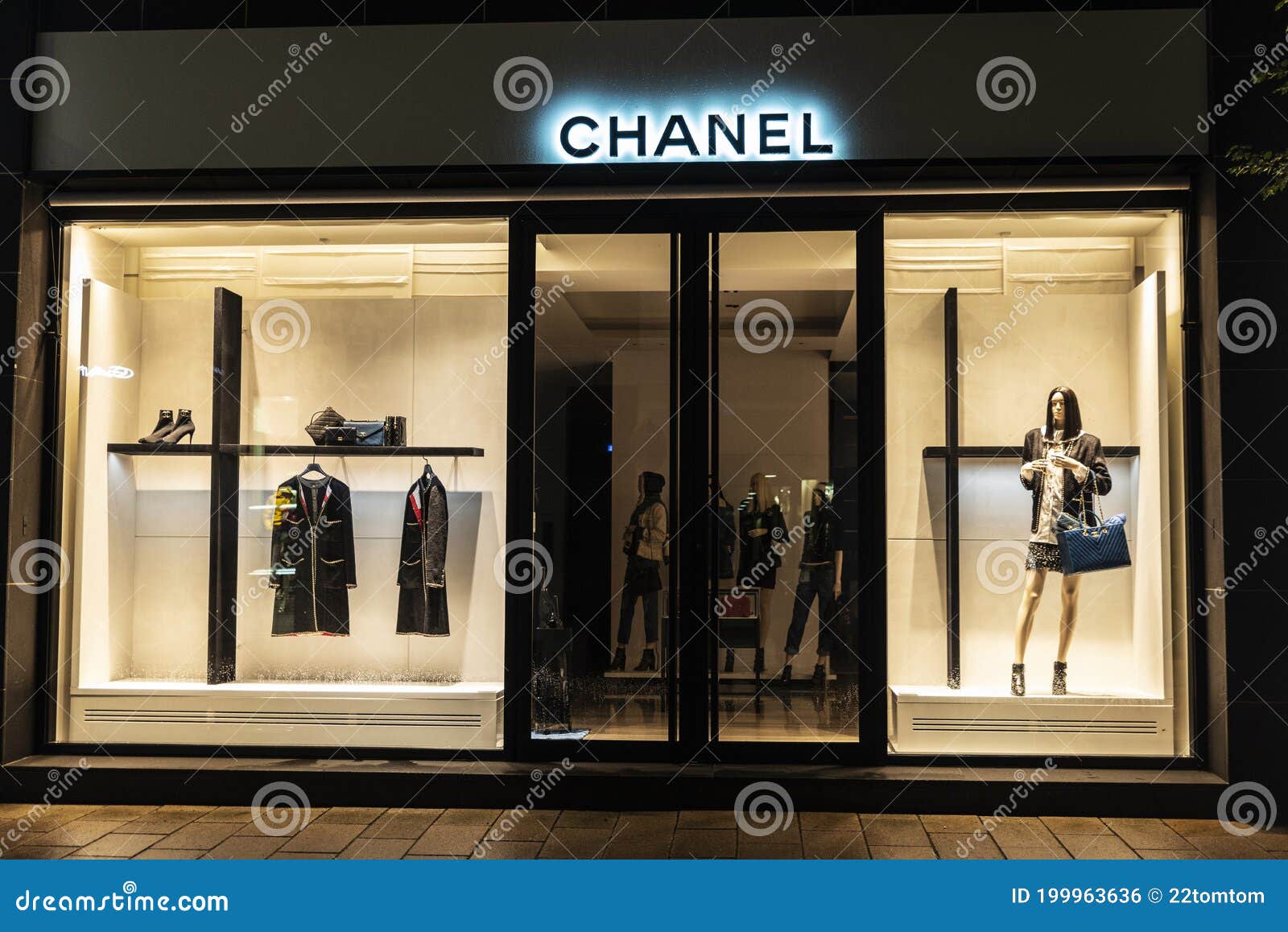 Chanel Luxury Clothing Store at Night in Hamburg, Germany