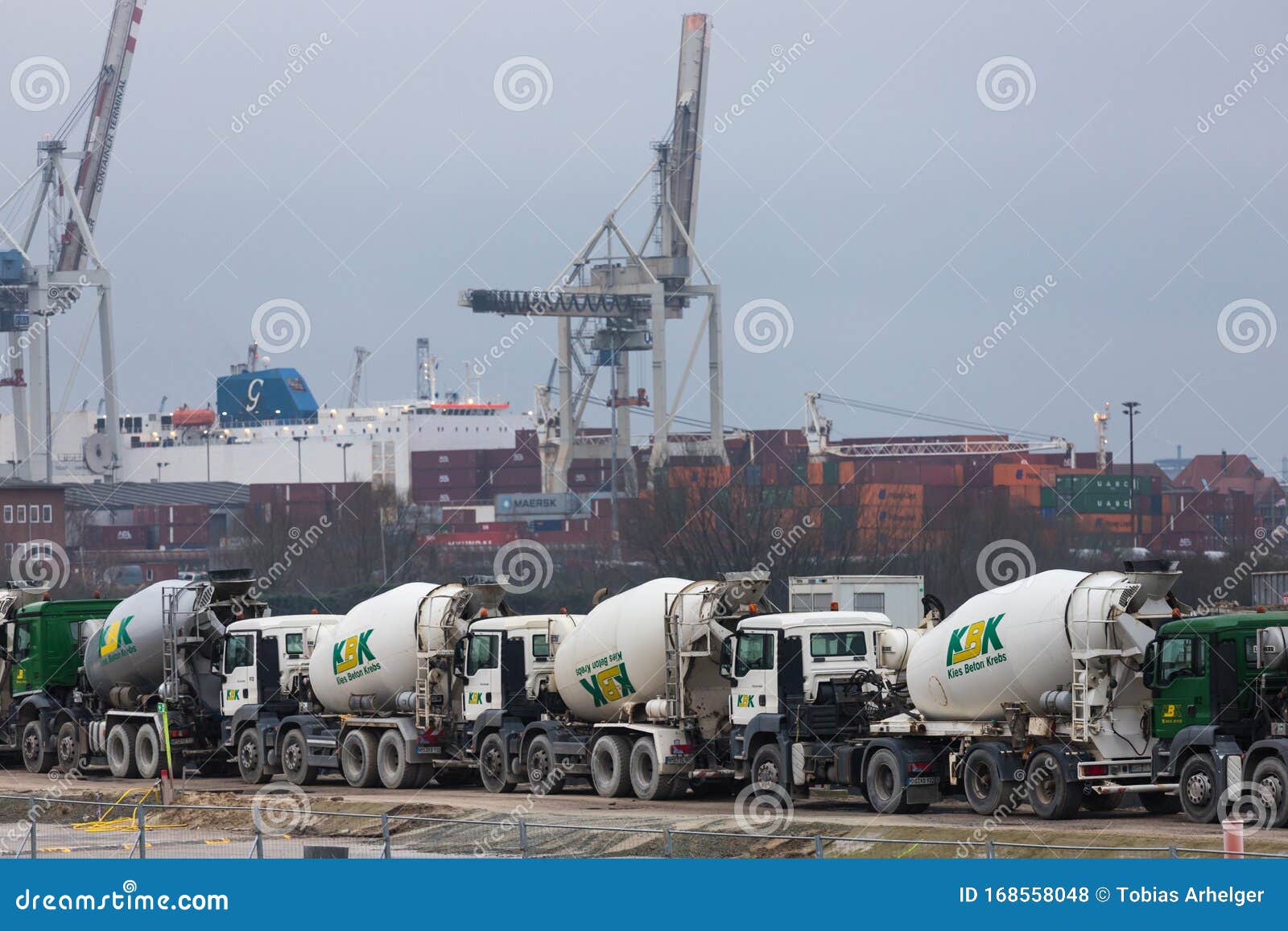 Concrete Mixer at the Port of Hamburg Germany Editorial Stock Photo