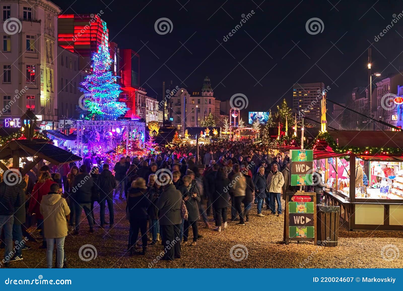 Santa Pauli Christmas Market on Reeperbahn Street in Hamburg, Germany