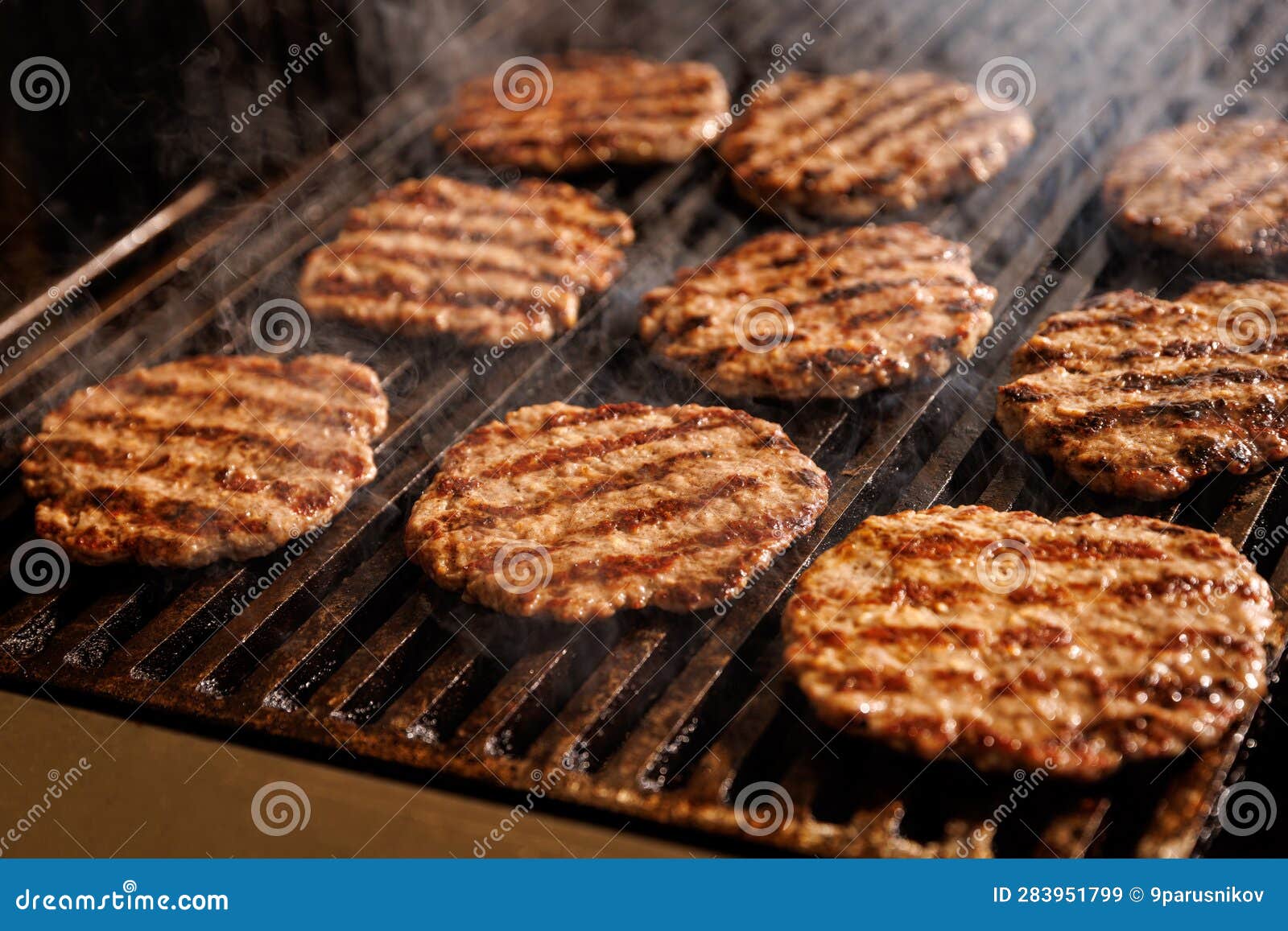 Hamburger Beef Cutlets Grilled on the Flame. Stock Image Image of