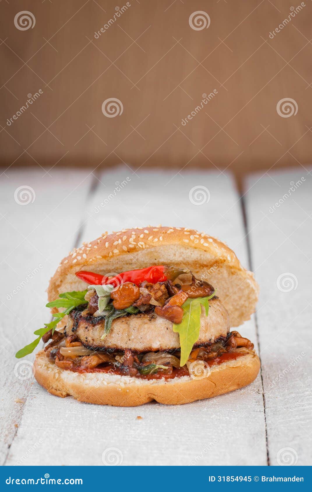 Hamburger with Chanterelle Mushrooms Stock Image Image of mushrooms