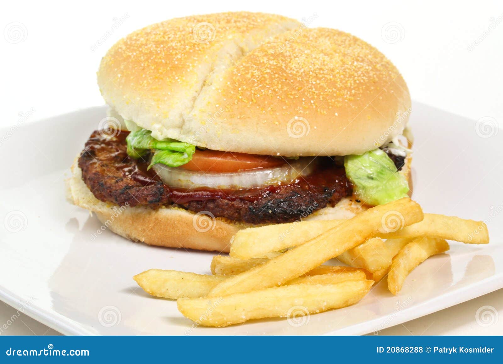 Hamburger and chips stock photo. Image of diet, large 20868288
