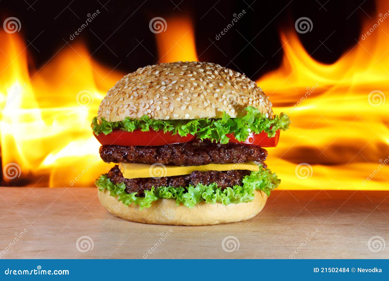 Hamburger with fire stock photo. Image of black, classic 21502484