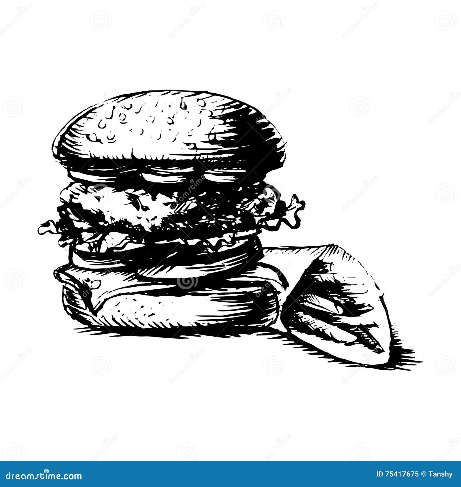 Hamburger Hamburger Siluetta In Bianco E Nero Di Disegno