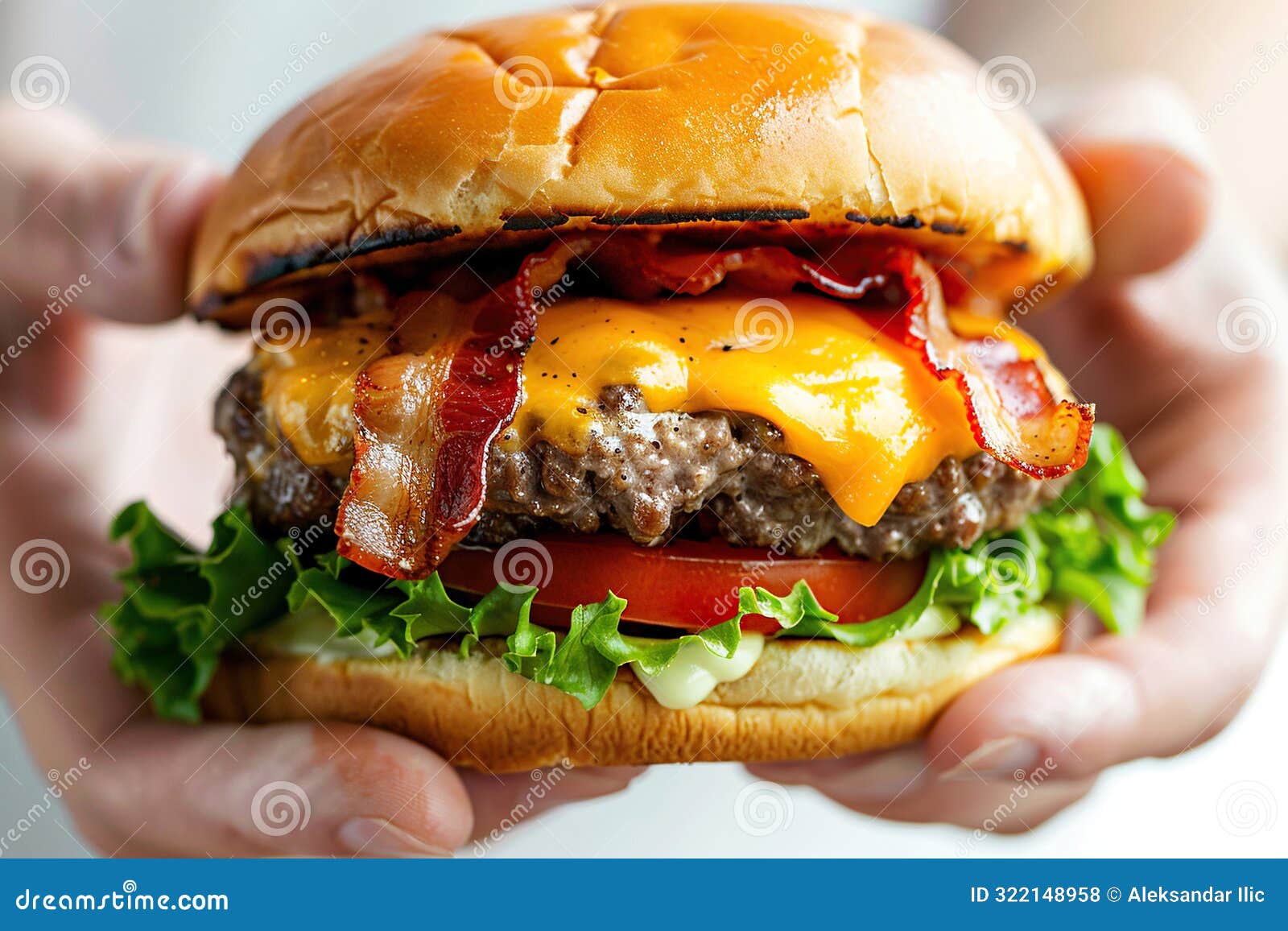 hamburger held in hands over white background. ai generative