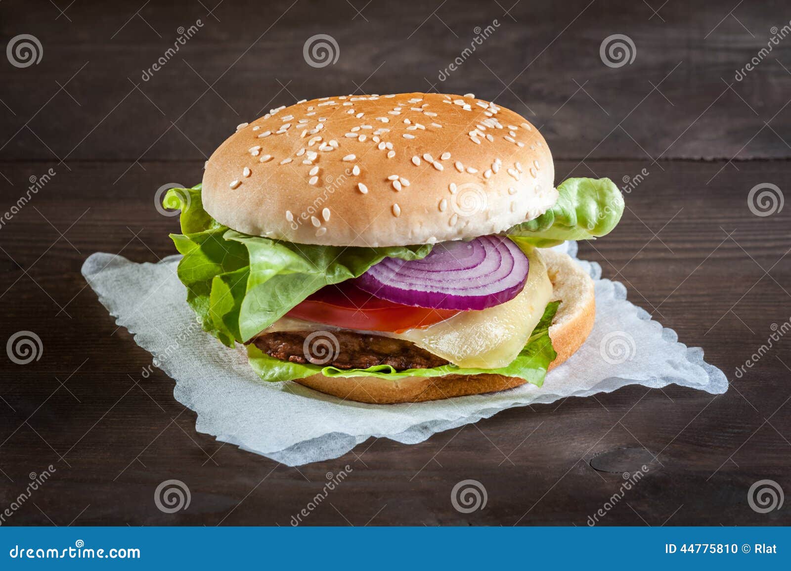 Hamburger on a napkin stock photo. Image of horizontal 44775810