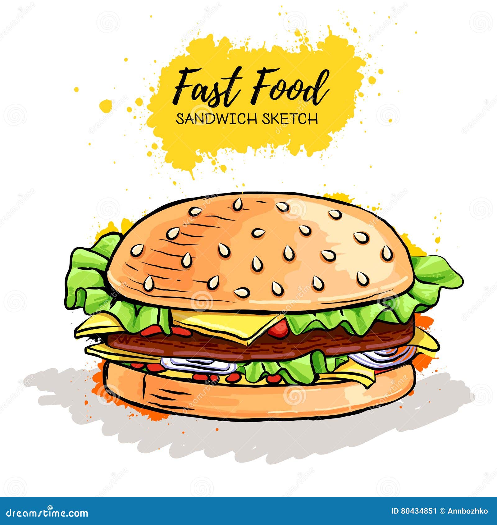 Hamburger o panino disegnato a mano Schizzo degli alimenti a rapida preparazione