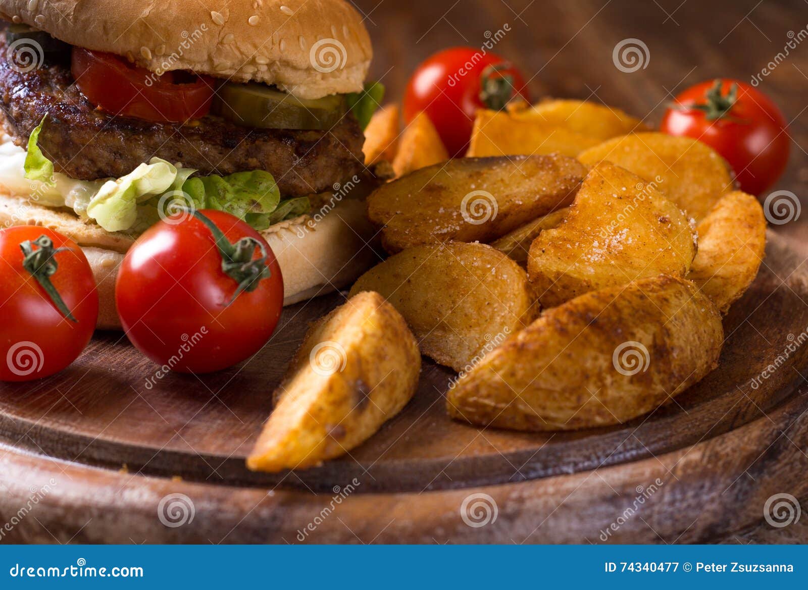 Hamburger and potato stock image. Image of bread, lettuce - 74340477