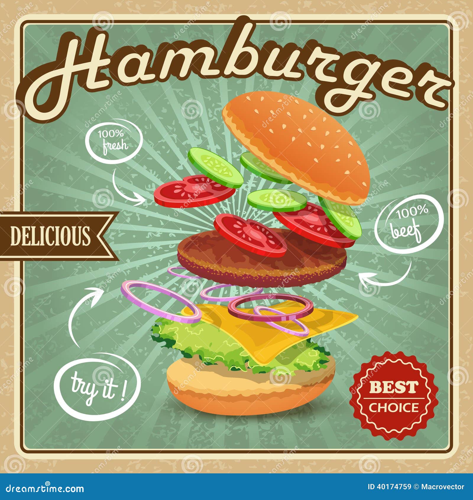  Hamburger  retro poster  stock vector Illustration of label 