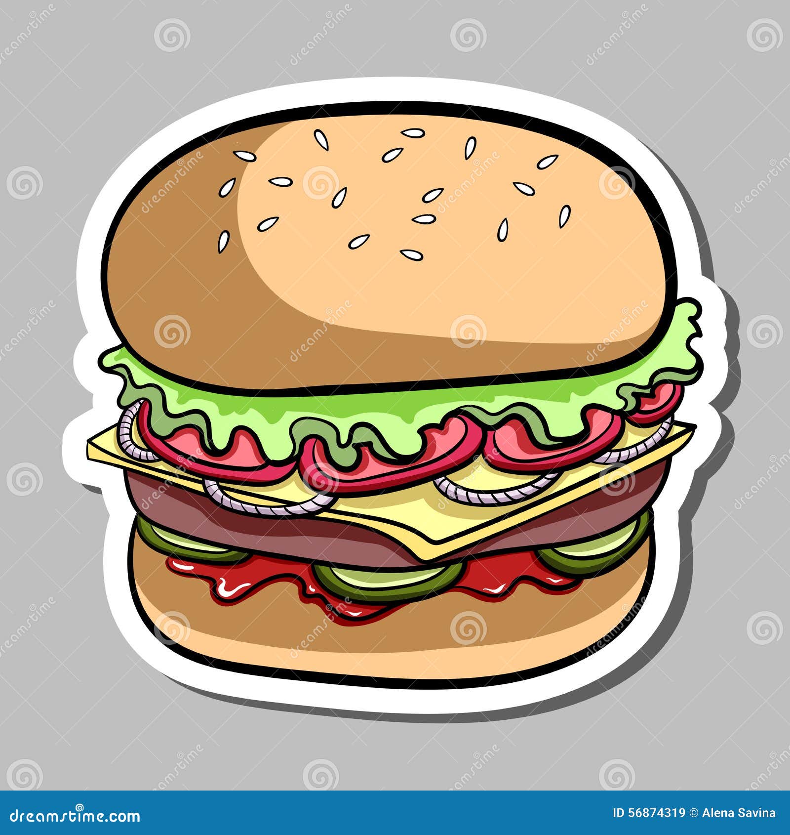 Hamburger Sticker stock vector. Illustration of onion - 56874319