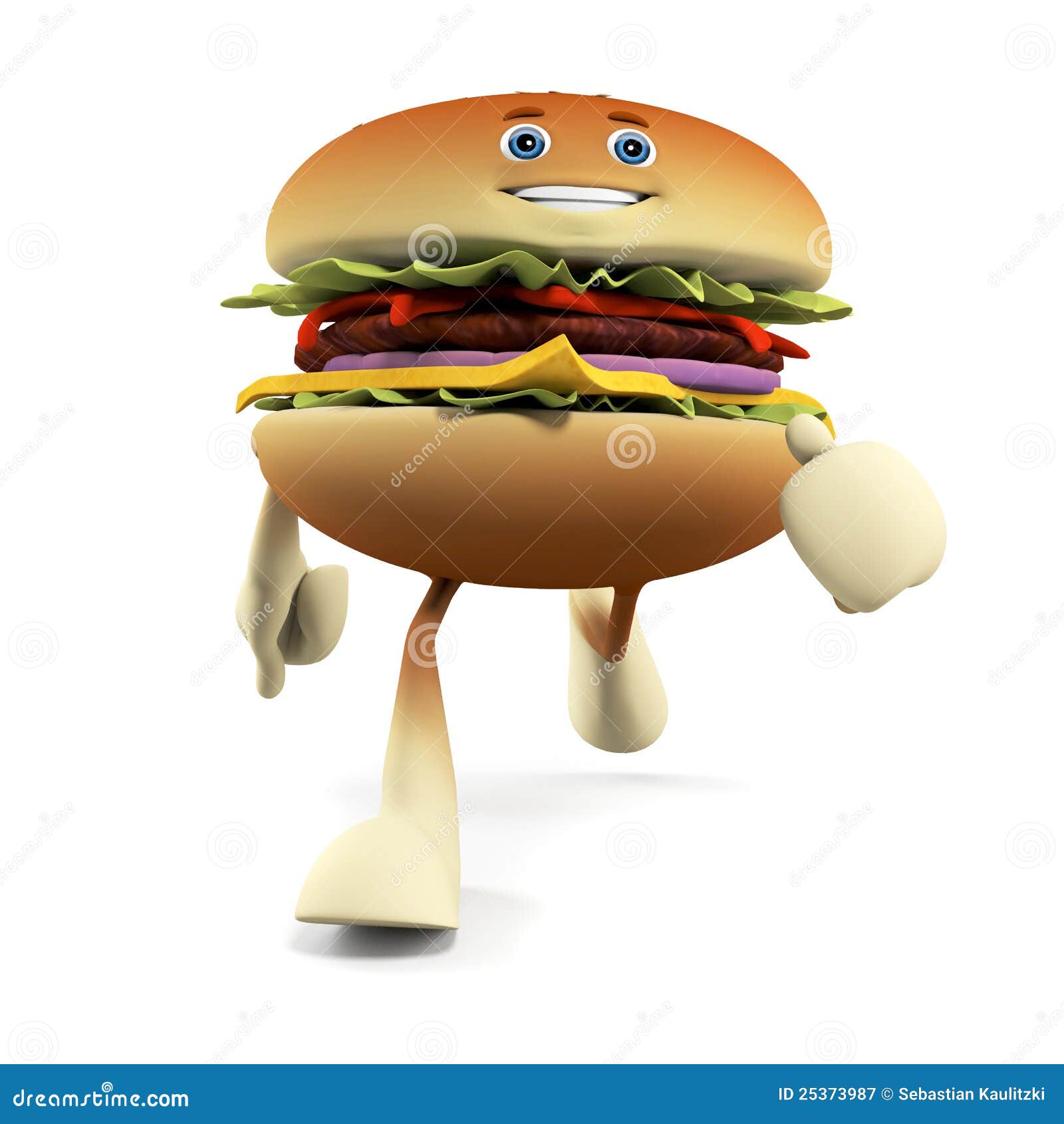 Hamburger śmieszny. 3d hamburgeru charakteru ilustracja odpłacająca się