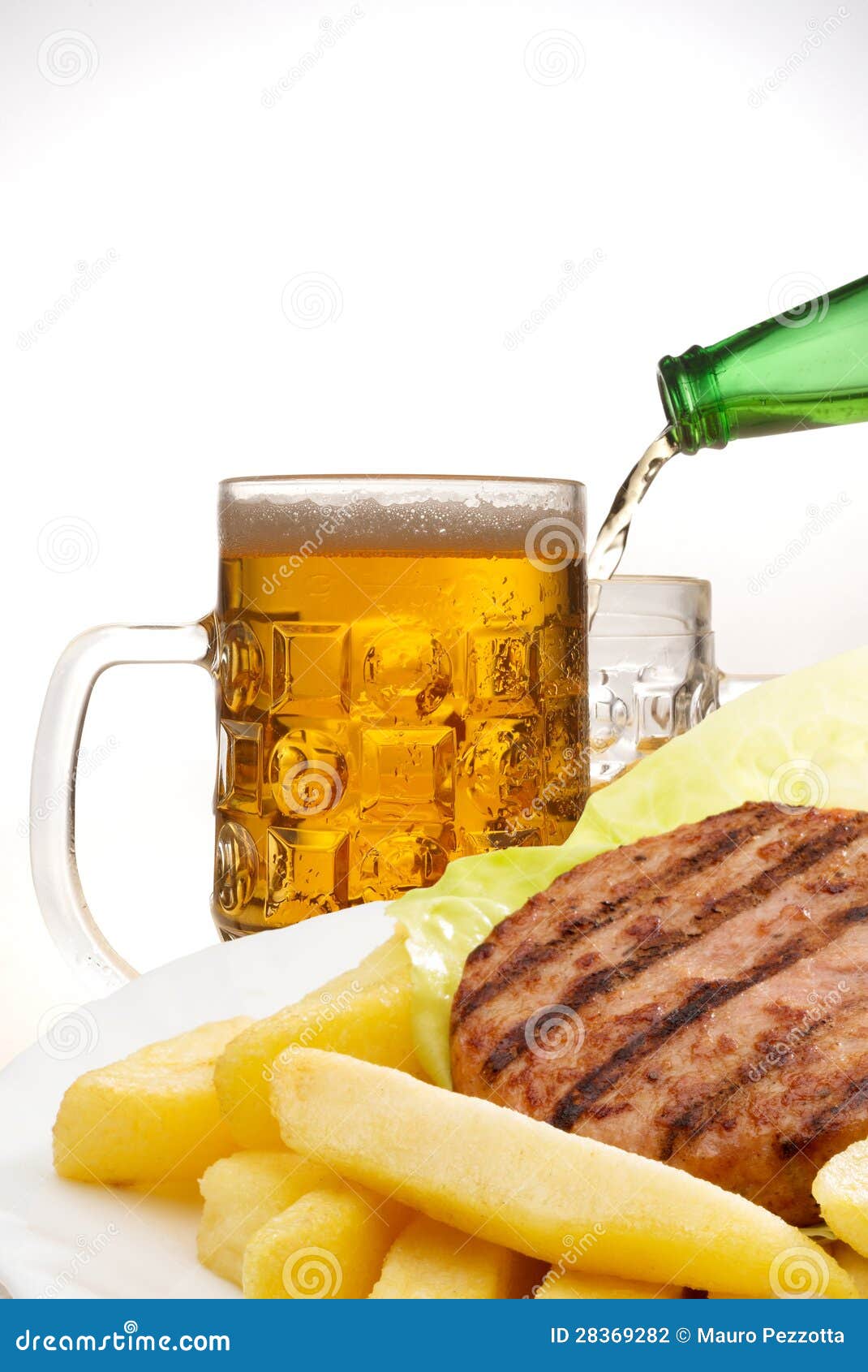 Hamburgers and Chips with Beer Stock Photo Image of fast, fresh 28369282