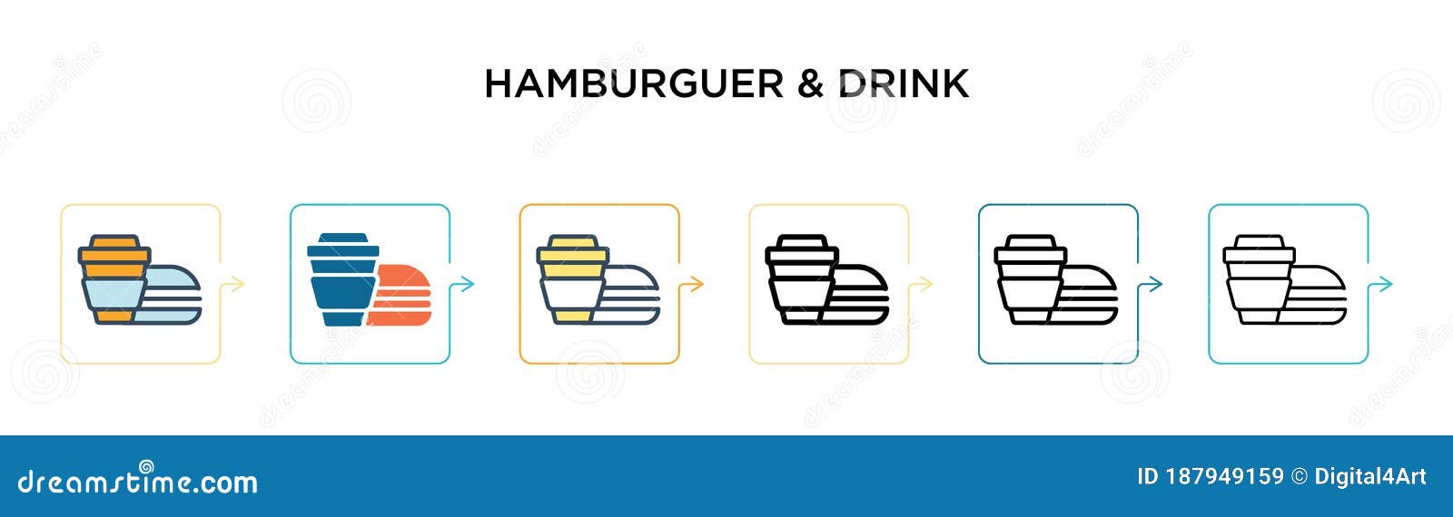hamburguer & drink  icon in 6 different modern styles. black, two colored hamburguer & drink icons ed in filled,