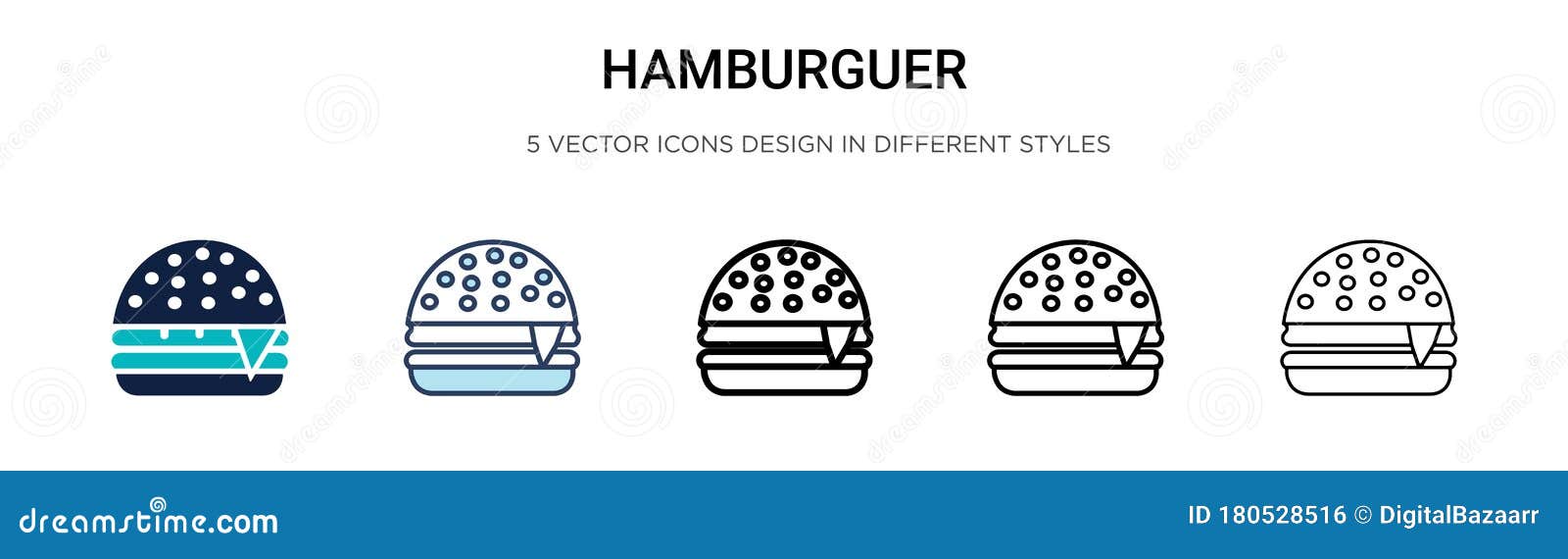 hamburguer icon in filled, thin line, outline and stroke style.   of two colored and black hamburguer 