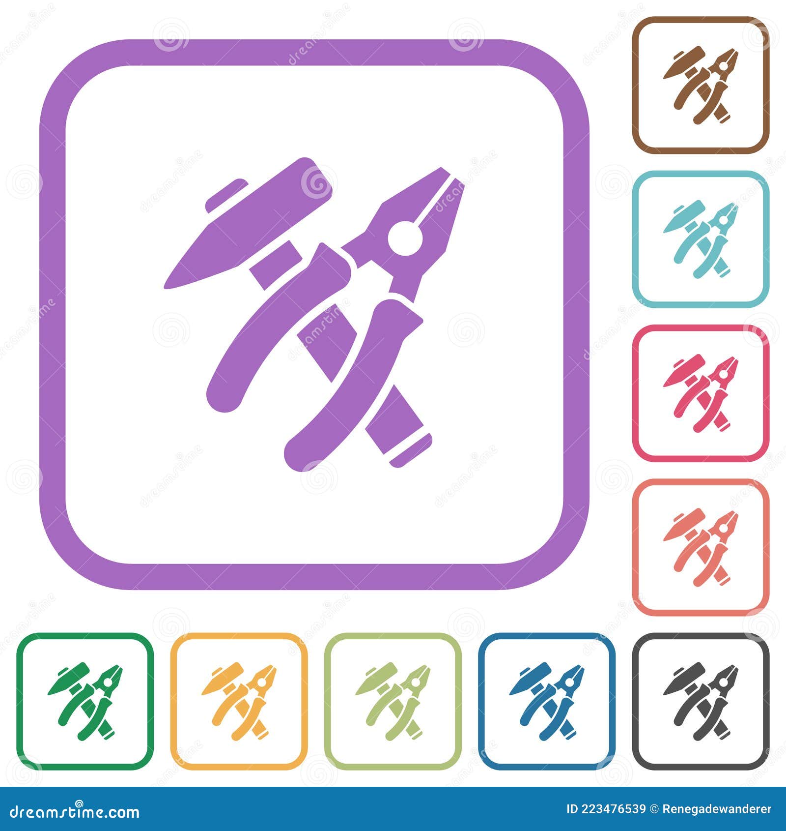 hammer and combined pliers in crossed position simple icons