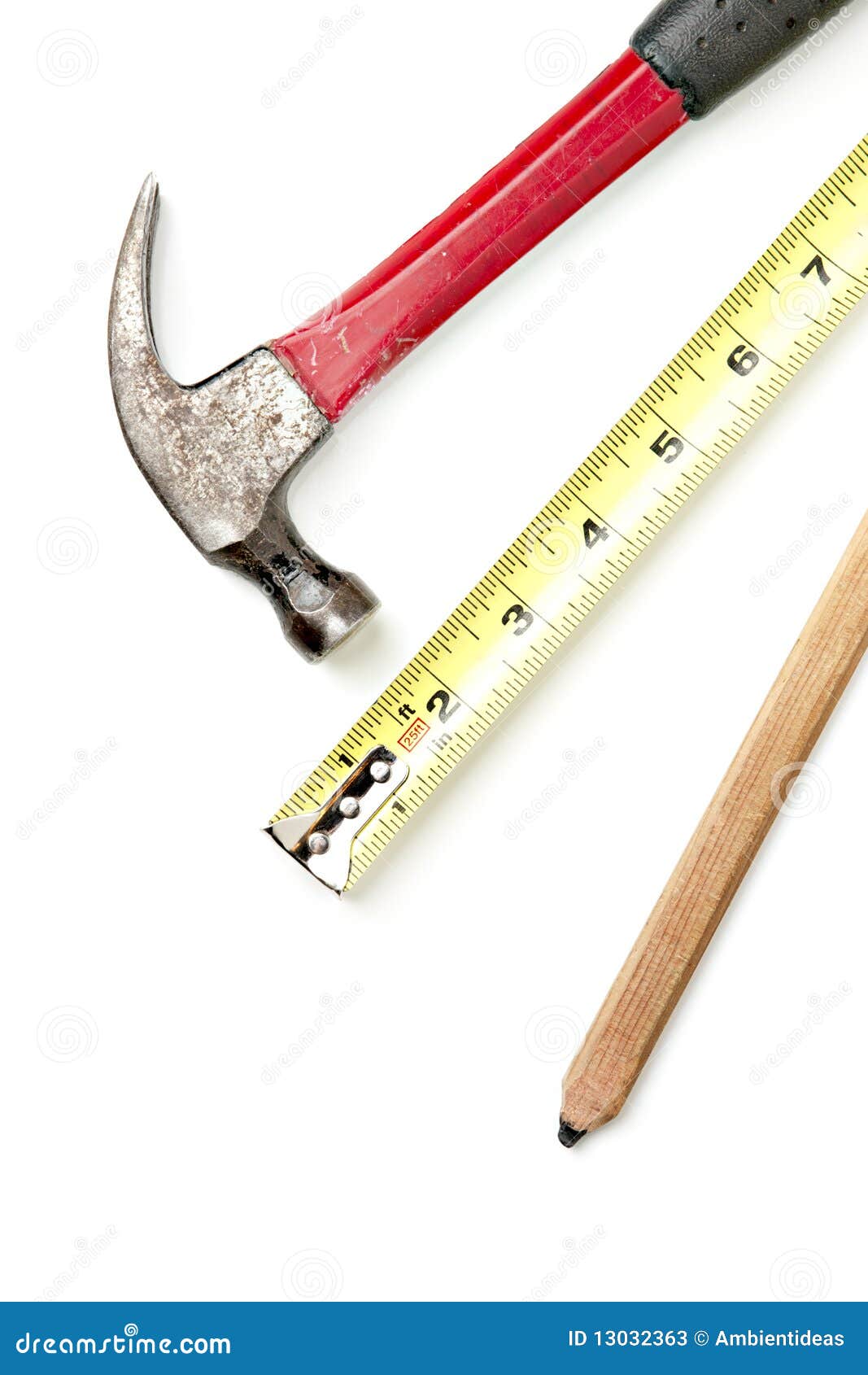 Hammer and Construction Tools on White Stock Image Image of tape