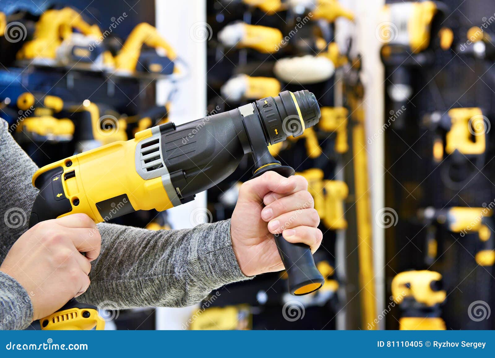 Hammer Drill in Hands at Shop Stock Image Image of electrical, drill