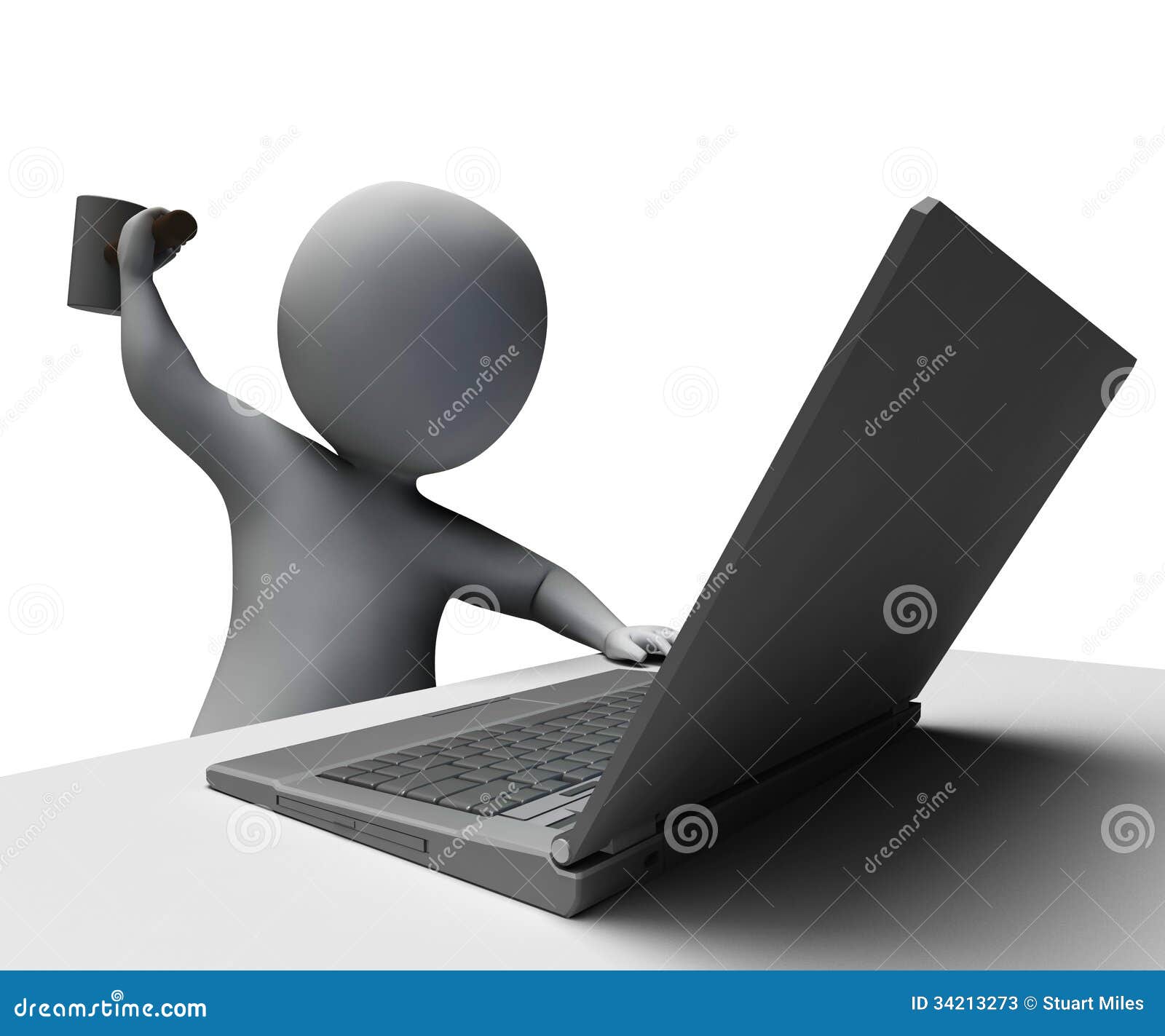 Hammer Hitting Computer Shows Angry with Laptop Stock Illustration