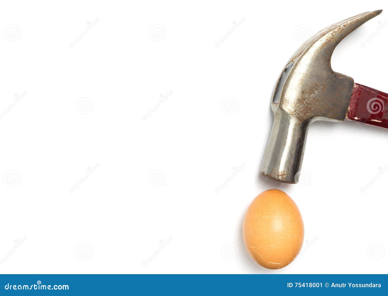 Hammer Hitting a Cracked Egg Isolated on White Stock Image Image of